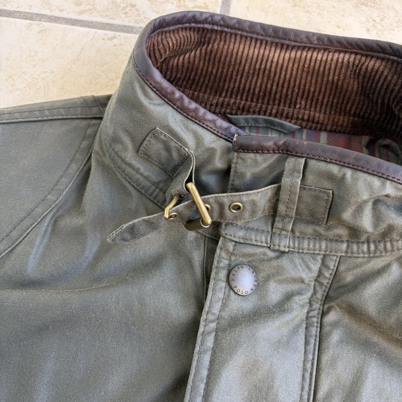 Vtg Polo Ralph Lauren Jacket Mens Large Green Waxed Field Belted Riding Coat 90s - Picture 8 of 16